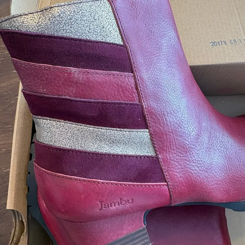 Jambu Amal Leather Boots 11 Red Wine NWT Ankle Booties Boho Art to Wear
